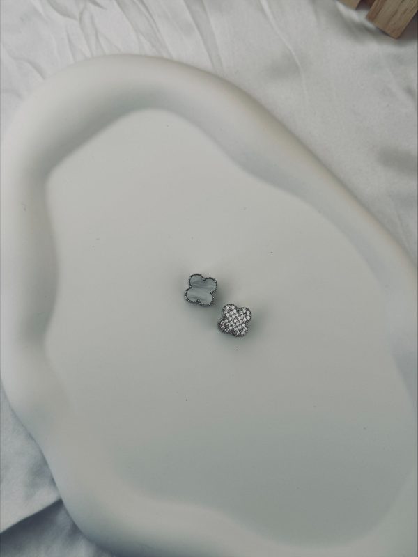 Boucle d'oreilles Zaïna Blanche, Argenté & Strass